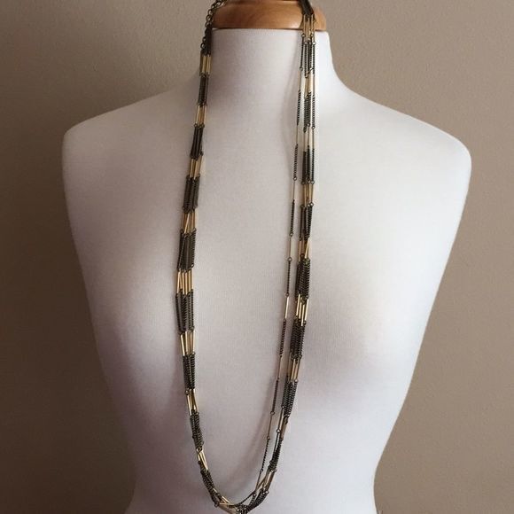 Jewelry - Nwot, Beautiful Vintage Brown and Gold tone necklace, 36” long